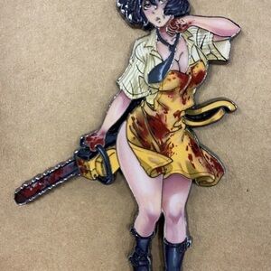 Anime Character Enamel Pin with Chainsaw